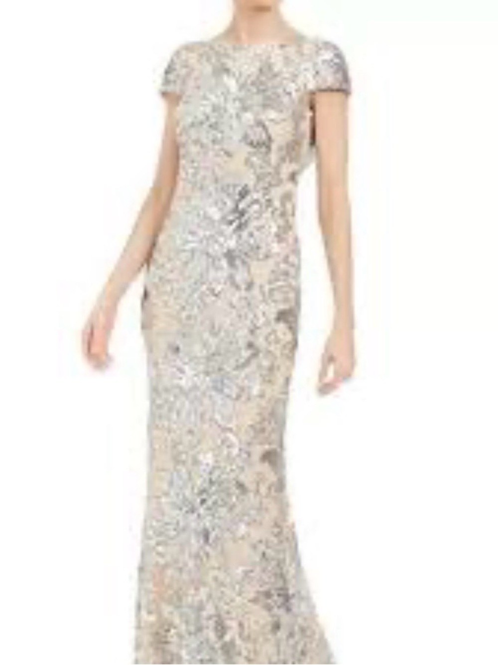 Calvin Klein Champagne Tan Sequin Cowl Back Formal Gown Retail $245 | Size US 14